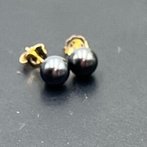 Imperial Pearl Syndicate IPS 5.5mm Black Pearl 14k Yellow Gold Stud Earrings .95